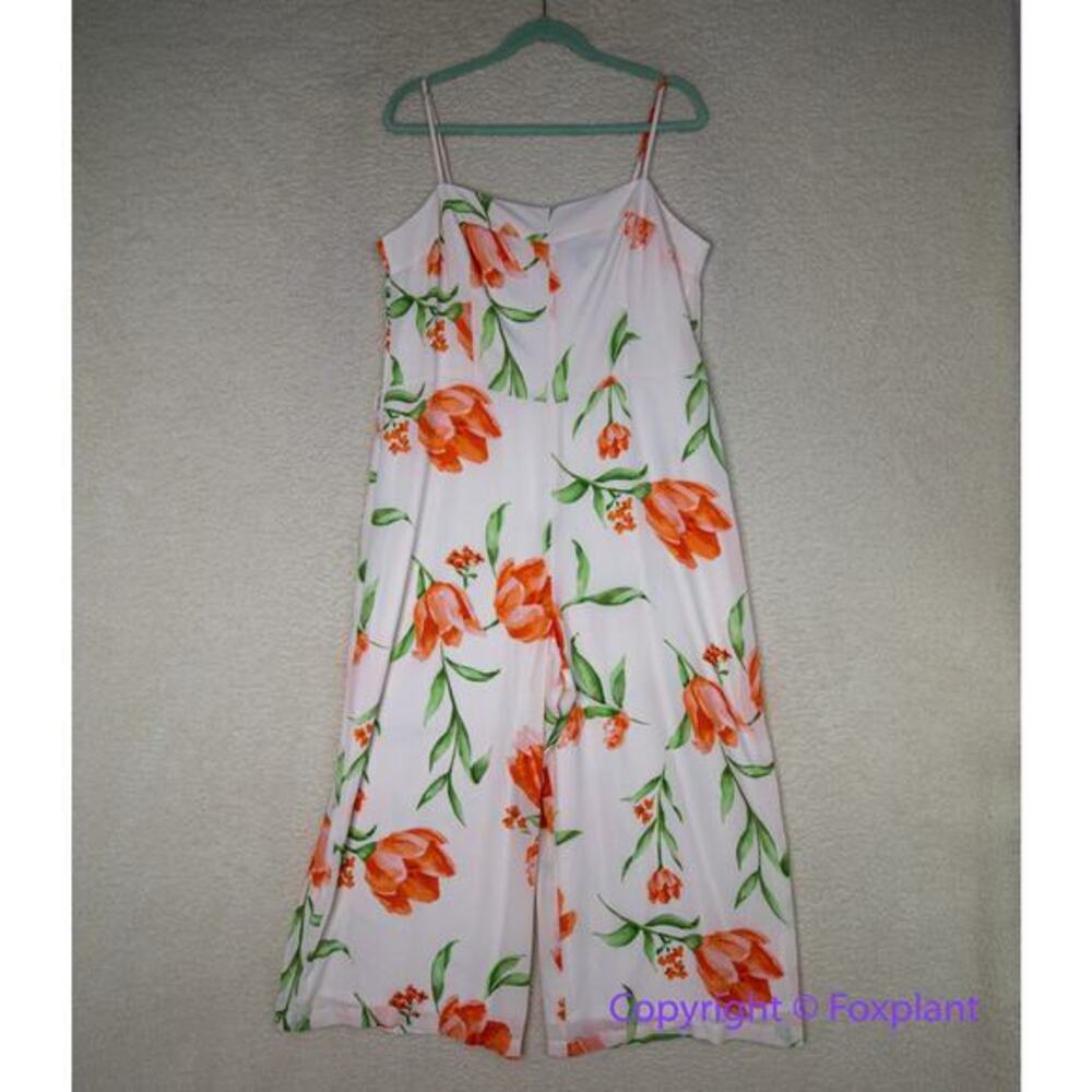 New! White House Black Market floral print tie waist wide leg jumpsuit, size 16 - Picture 2 of 12